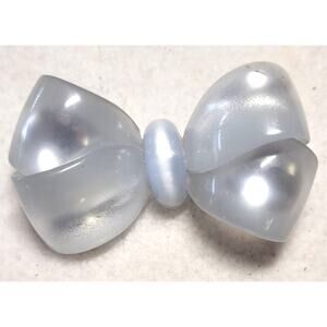 Vintage Baby Blue Grey Moonglow Lucite Bow Brooch Glowing Acrylic Ribbon Pin